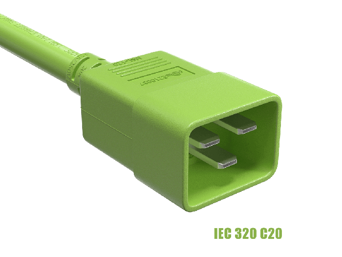 2ft 12AWG IEC320 C20 to IEC320 C19 Heavy Duty Power Cord 20A 250V green