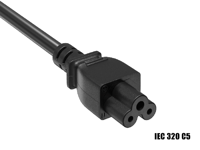 3FT IEC320 C14 to C5 Heavy Duty Power Extension Cord 18AWG 2.5A/250V, Black
