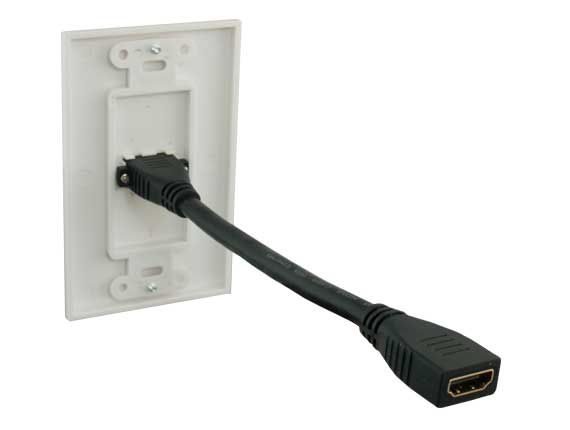 1-port HDMI Wall Plate with 8 inch Built-in HDMI Cable with Ethernet