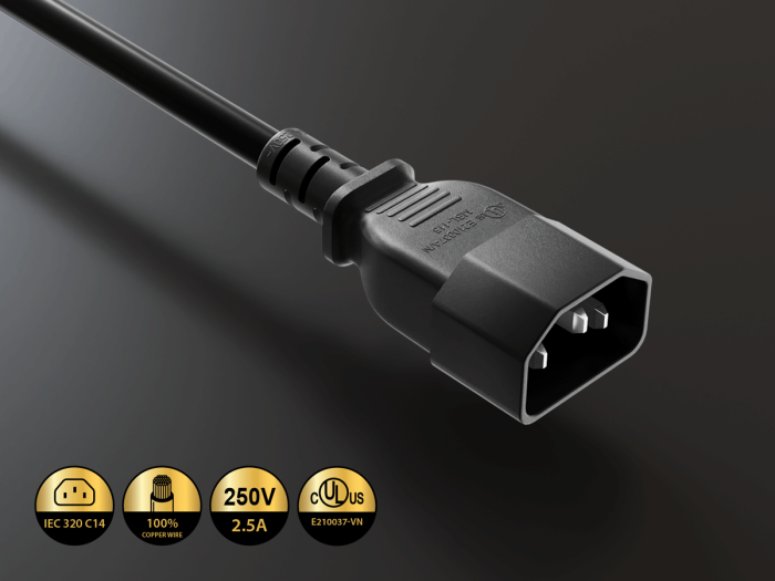 72 inches (6ft) IEC-320 C14 to C13 & C5 Power Extension Cord Y-Splitter Cable 18AWG 2.5A/250V SJT, Black