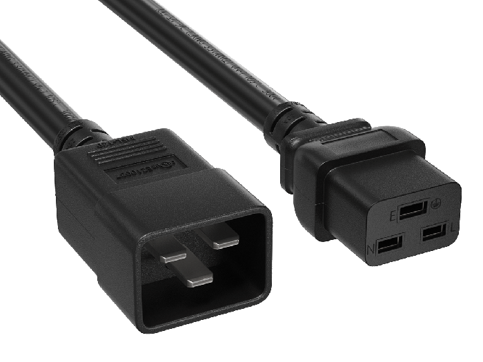 2ft 12 AWG  IEC320 C20 to IEC320 C19 Heavy Duty Power Cord 20A 250V 