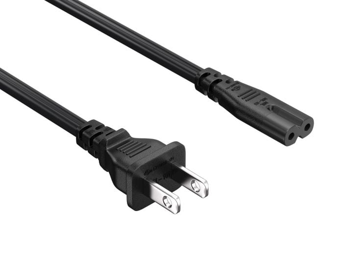 15FT NEMA 1-15P to C7 Notebook Power Cord Non-Polarized 18AWG SPT-2 7A/125V, Black