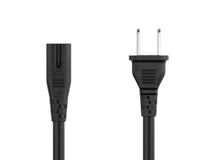 15FT NEMA 1-15P to C7 Notebook Power Cord Non-Polarized 18AWG SPT-2 7A/125V, Black