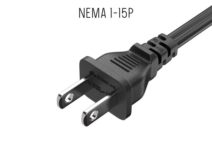 15FT NEMA 1-15P to C7 Notebook Power Cord Non-Polarized 18AWG SPT-2 7A/125V, Black