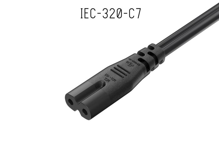 15FT NEMA 1-15P to C7 Notebook Power Cord Non-Polarized 18AWG SPT-2 7A/125V, Black