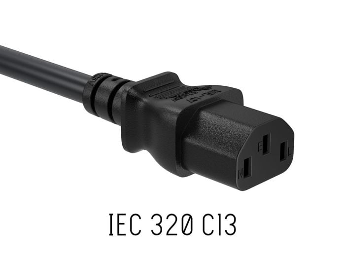 6ft 18AWG NEMA 5-15P to IEC-60320-C13 power cord, SVT, 60°C, 10A/125V, Black/Blue/Red/Green/White, UL & cUL listed, CSA approved, for monitors, computers, printers, scanners, TVs, sound systems, and other devices with IEC-60320-C14 inlets.