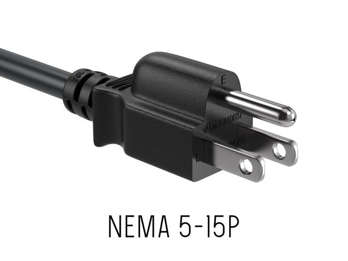 6ft 18AWG NEMA 5-15P to IEC-60320-C13 power cord, SVT, 60°C, 10A/125V, Black/Blue/Red/Green/White, UL & cUL listed, CSA approved, for monitors, computers, printers, scanners, TVs, sound systems, and other devices with IEC-60320-C14 inlets.