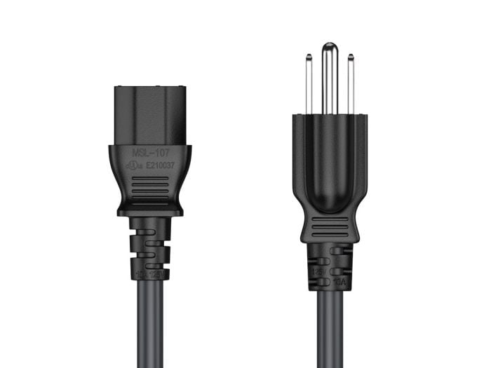 6ft 18AWG NEMA 5-15P to IEC-60320-C13 power cord, SVT, 60°C, 10A/125V, Black/Blue/Red/Green/White, UL & cUL listed, CSA approved, for monitors, computers, printers, scanners, TVs, sound systems, and other devices with IEC-60320-C14 inlets.