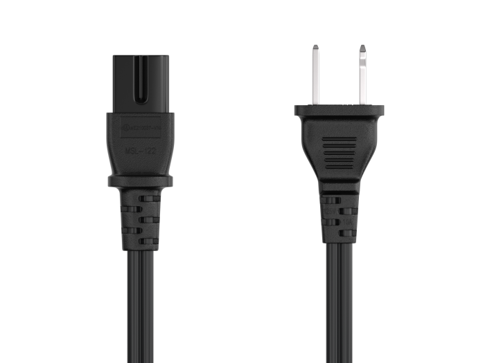 3ft NEMA 1-15P to C7 2-Prong Notebook Power Cord, Polarized, 18 AWG, SPT-2, 10A/125V, Black