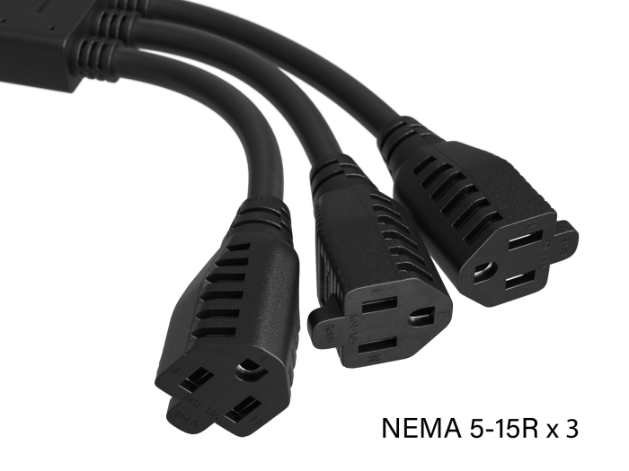 30 Inches 3 NEMA 5-15R Power Extension Cord Splitter Cable 14 AWG