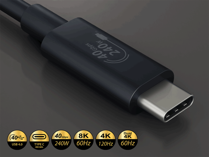 CABLETEX USB 4 Kabel 50cm (Winkel) – 8K, 240W Laden & 40 Gbit/s Für Laptop & Monitor