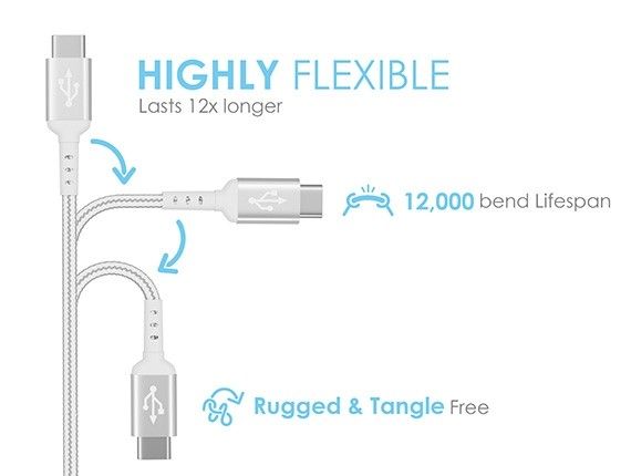 2m USB 2.0 A Male to C Male Braided Cable 480M 3A, Blue
