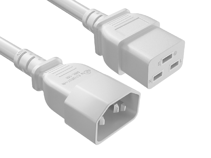 3FT 14AWG IEC C14 to C19 Power Cord | 105°C SJT | White | UL Listed | Data Center Cable