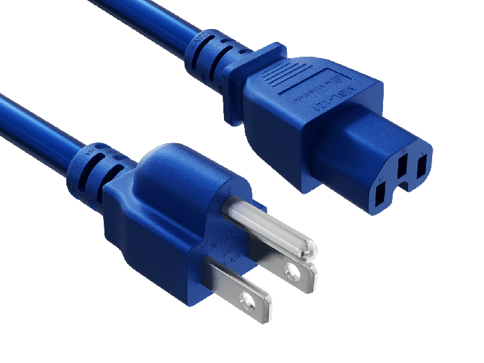 8FT NEMA 5-15P to C15 Heavy Duty Power Cord 14AWG SJT 15A/125V, Blue