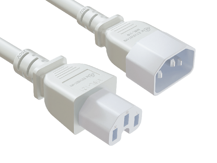 4ft IEC-60320 C14 to C15 PDU Server Power Cord 14AWG 15A/250V SJT, White