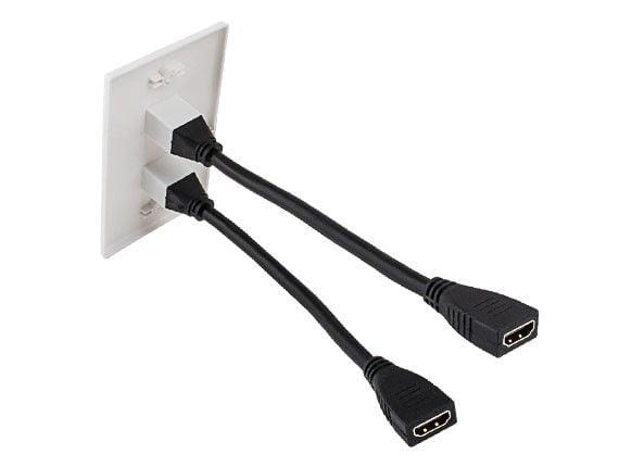 2-port HDMI Wall Plate with 8 inch Built-in HDMI Cable with Ethernet