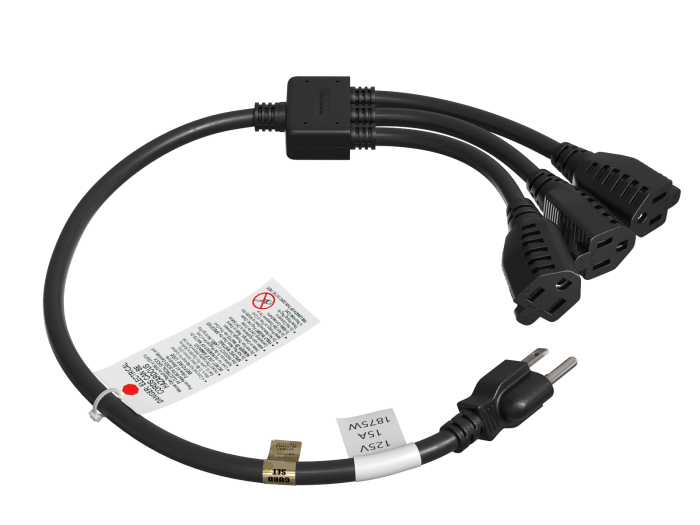 24 Inches 1 x NEMA 5-15P to 3 x NEMA 5-15R Power Extension Cord Splitter Cable 14 AWG
