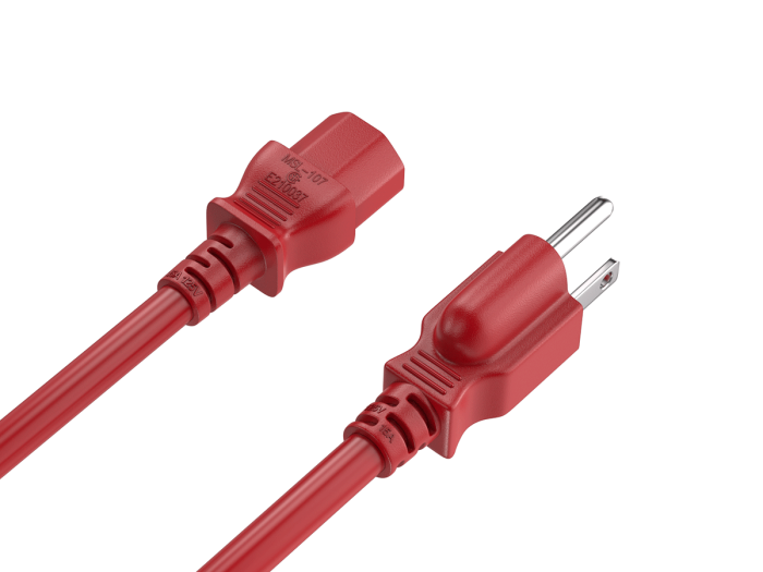 6ft NEMA 5-15P to C13 Universal  AC Power Cord 14AWG  SJT 15A/125V, Red