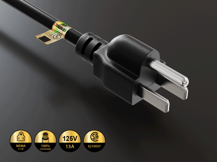 14 inches NEMA 5-15P to Dual 5-15R Power Extension Cord Splitter 16AWG 13A/125V SJT, Black