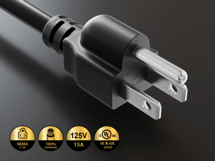 100ft NEMA 5-15P to 5-15R Power Extension Cord for Indoor and Outdoor, 14AWG, SJTW, 15A/125V, Black