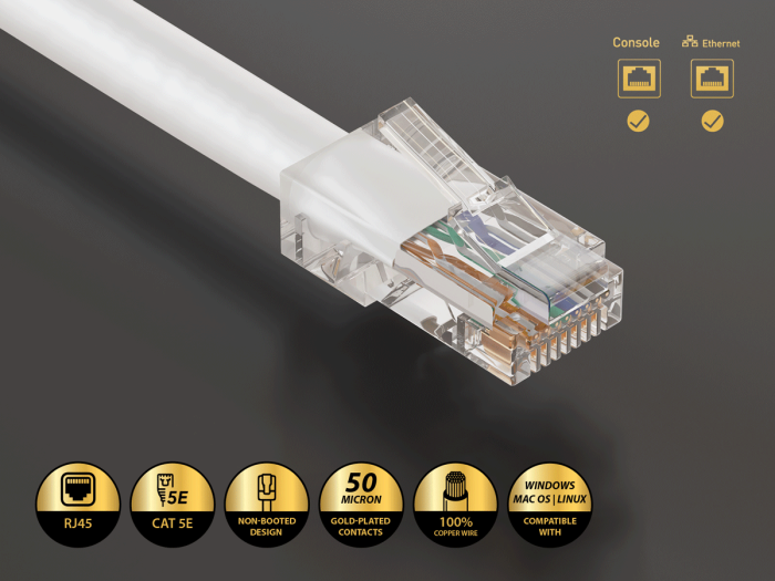 7ft Cat5e UTP Non-Booted Ethernet Network Patch Cable 24AWG Bare Copper, White