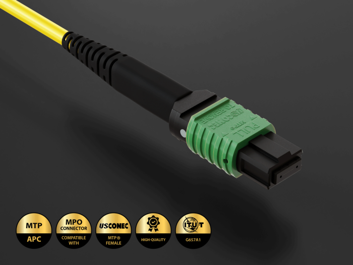 2m OS2 MTP/APC TO 4*LC 8 Fibers Duplex Corning Fiber Breakout Cable Type B Single-Mode OFNP Rated, Yellow