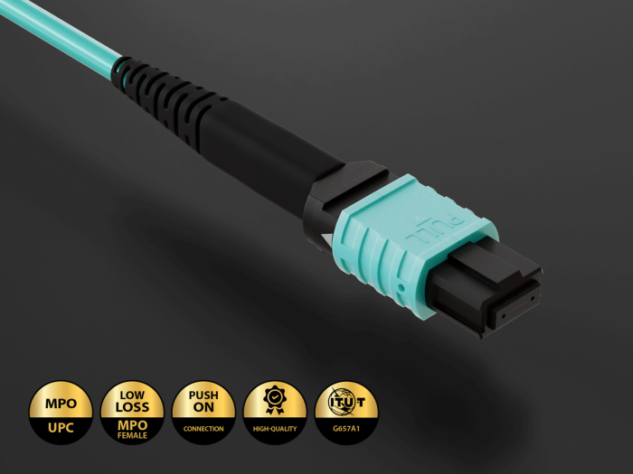 1m OM4 MPO TO MPO 12 Fibers Corning Fiber Trunk Cable Type B Multimode 50/125 OFNR Rated, Aqua