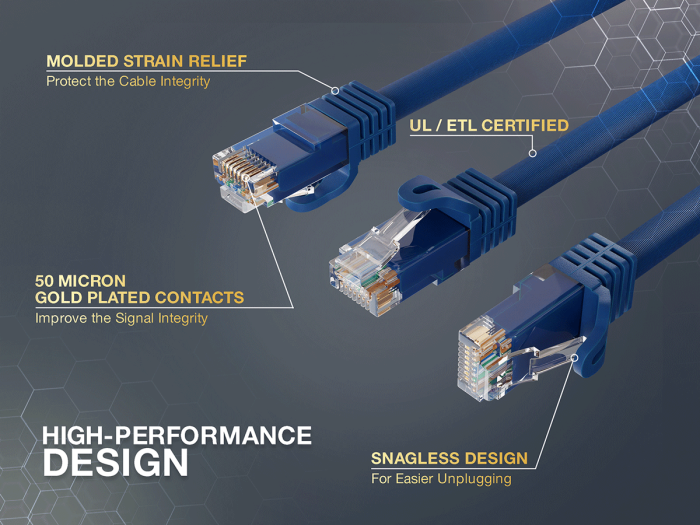60ft Cat6a UTP 10G Ethernet Network Patch Cable Snagless 24AWG Bare Copper, Blue