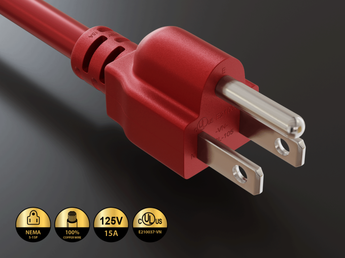 4FT NEMA 5-15P to C15 Heavy Duty Power Cord 14AWG SJT 15A/125V, Red