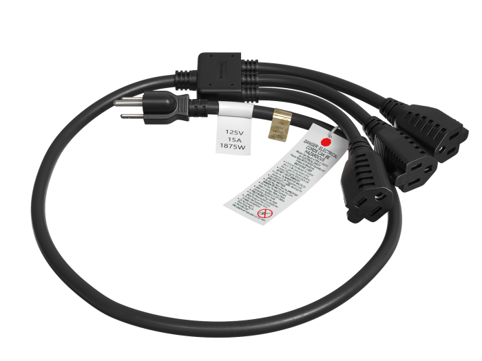 36 Inches NEMA 5-15P to NEMA 5-15R Power Extension Cord Splitter Cable 14 AWG