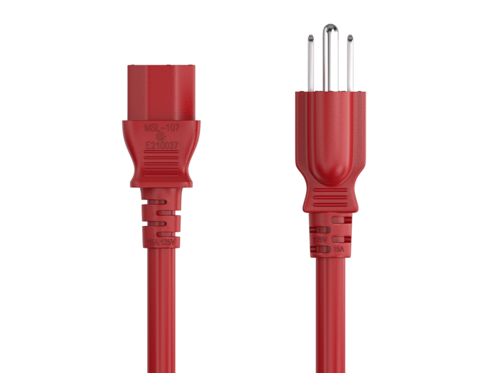 6ft NEMA 5-15P to C13 Universal  AC Power Cord 14AWG  SJT 15A/125V, Red
