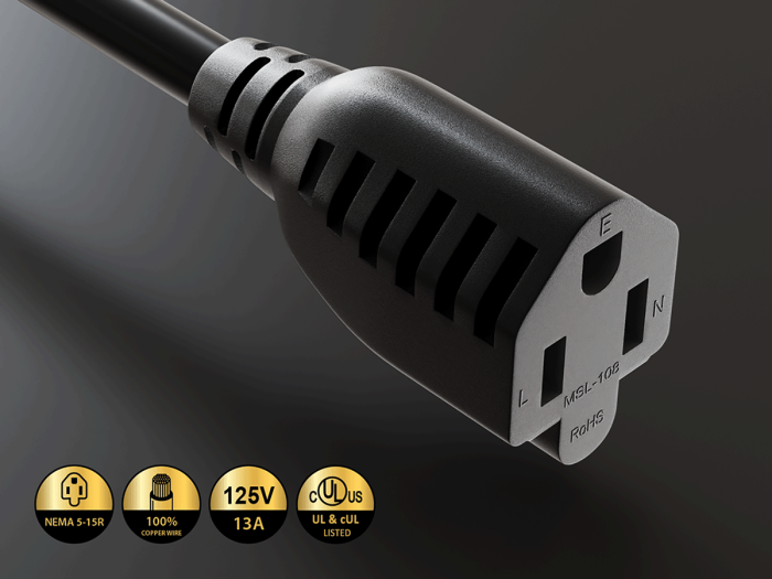 100ft NEMA 5-15P to 5-15R Power Extension Cord for Indoor and Outdoor, 14AWG, SJTW, 15A/125V, Black