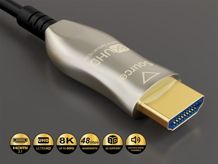 50ft Ultra High Speed 8K HDMI Fiber Optic Cable (AOC), HDMI 2.1, CL3 Rated, 8K Support, UL, Black 