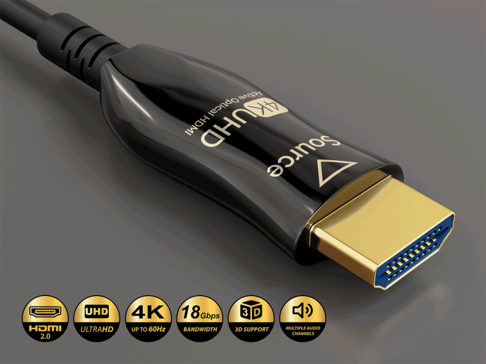 100ft High Speed HDMI Fiber Optic Cable (AOC), HDMI 2.0, Plenum Rated, 4K Support, UL, Black