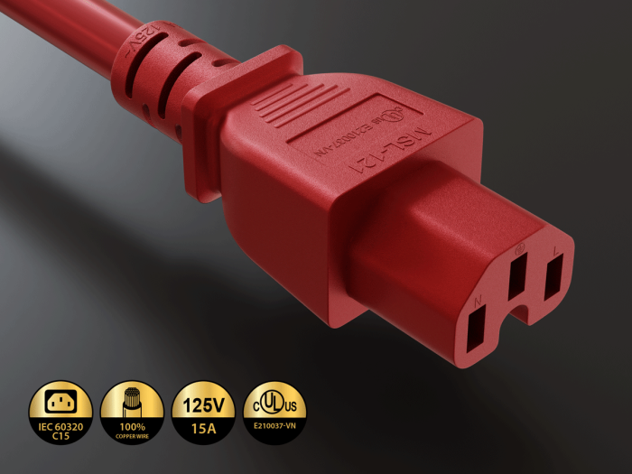 4FT NEMA 5-15P to C15 Heavy Duty Power Cord 14AWG SJT 15A/125V, Red