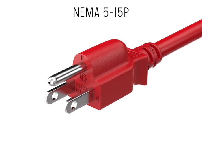 6ft NEMA 5-15P to C13 Universal  AC Power Cord 14AWG  SJT 15A/125V, Red