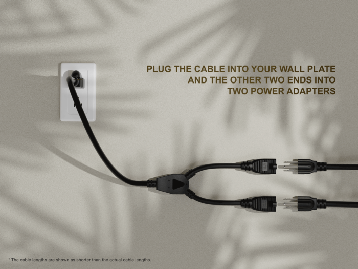 14 inches NEMA 5-15P to Dual 5-15R Power Extension Cord Splitter 16AWG 13A/125V SJT, Black