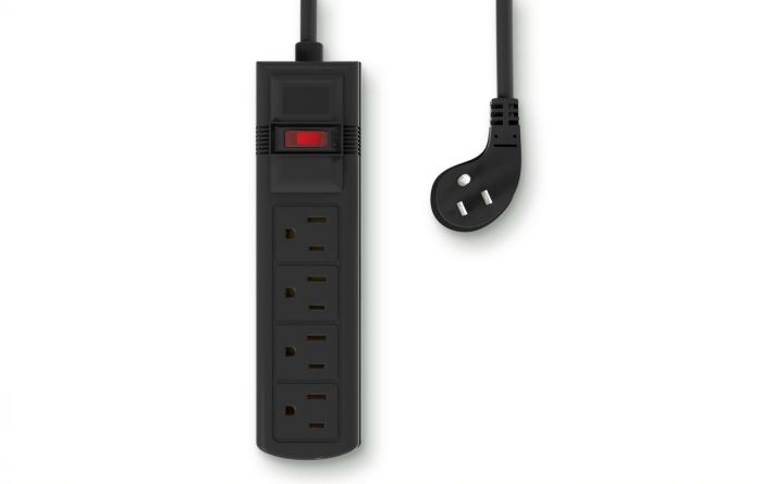 4ft Portable 4-Outlet Surge Protector Power Strip with 45° Thin Plug and Illuminated Switch