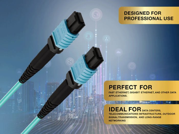 4m OM4 MTP TO MTP 12 Fibers Corning Fiber Trunk Cable Type B Multimode 50/125 OFNP Rated, Aqua