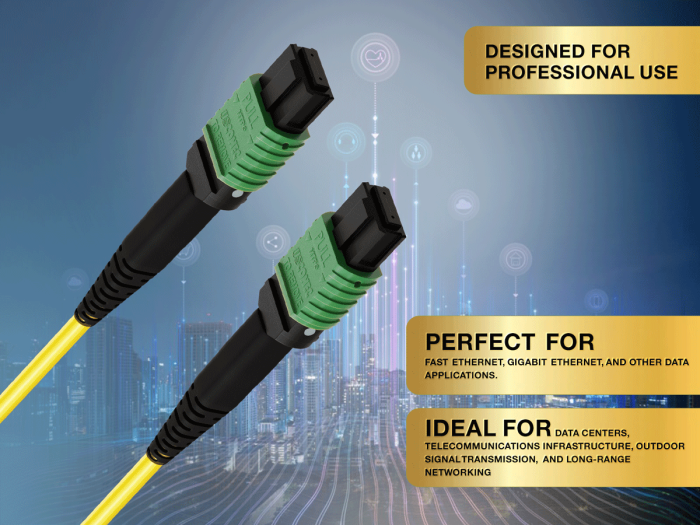 25m OS2 MTP TO MTP/APC 12 Fibers Corning Fiber Trunk Cable Type A Single-Mode 9/125 OFNP Rated, Yellow