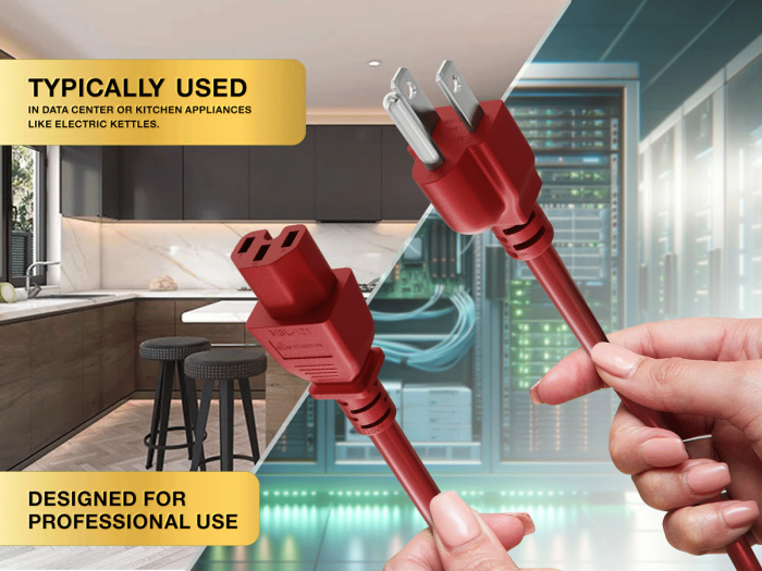 4FT NEMA 5-15P to C15 Heavy Duty Power Cord 14AWG SJT 15A/125V, Red