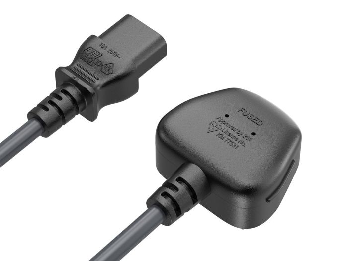 3FT IEC320 C13 to BS1363 England UK Power Cord with Fuse 18AWG 13A/250V, Black