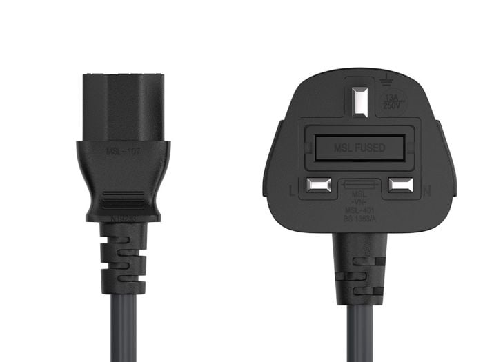 6FT IEC320 C13 to BS1363 England UK Power Cord with Fuse 18AWG 13A/250V, Black