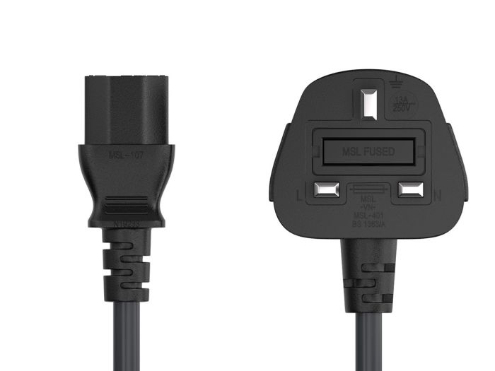 3FT IEC320 C13 to BS1363 England UK Power Cord with Fuse 18AWG 13A/250V, Black