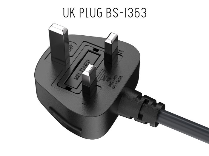 3FT IEC320 C13 to BS1363 England UK Power Cord with Fuse 18AWG 13A/250V, Black