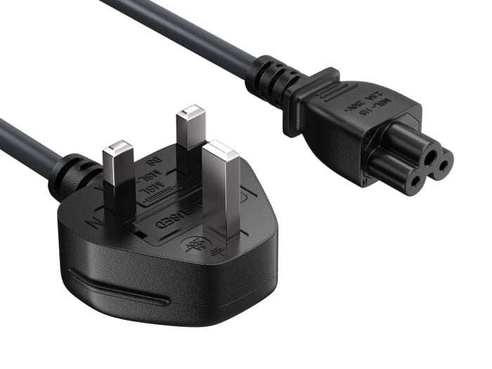 6ft BS1363 to C5 England UK Power Cord with Fuse, for Notebook, 18AWG, Black