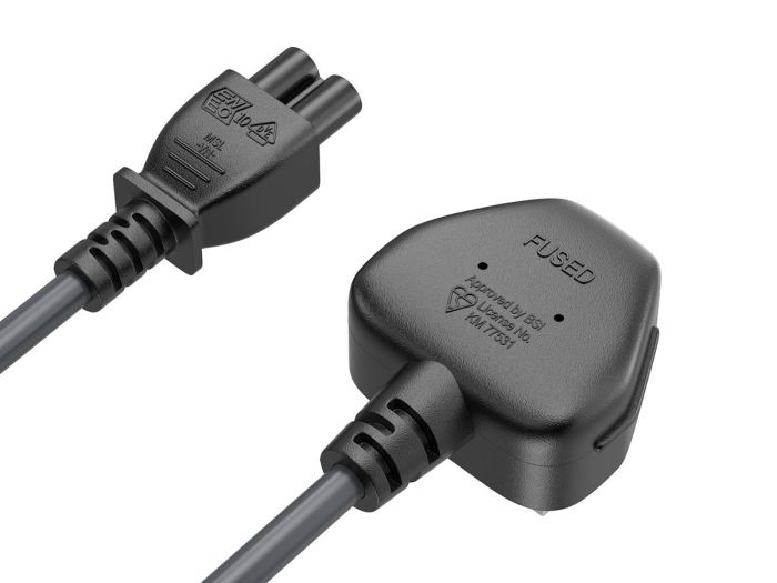 3ft BS1363 to C5 England UK Power Cord with Fuse, for Notebook, 18AWG, Black