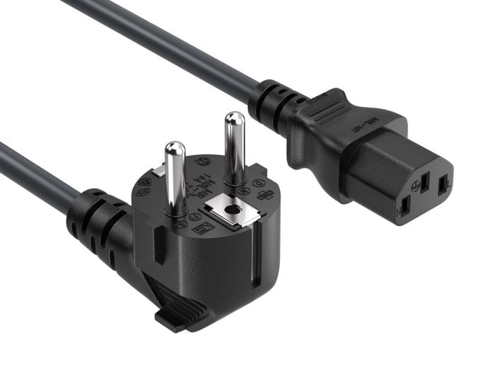 10FT CEE 7/7 to IEC320 C13 Right Angle European Schuko Power Cord 18AWG 10A/250V , Black