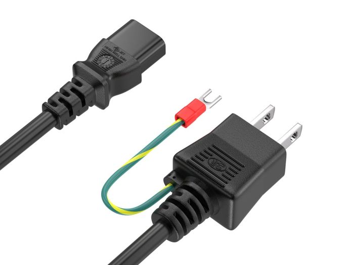 6ft JIS8303 to C13 Japan Power Cord with Ground, 18AWG, 7A/125V, Black