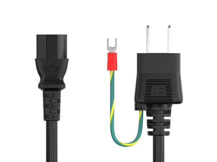 6ft JIS8303 to C13 Japan Power Cord with Ground, 18AWG, 7A/125V, Black